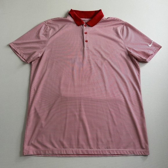 Nike Golf Polo Shirt Men's Adult Size Large Dri fit‎ Standard Fit Red Striped - Picture 1 of 8